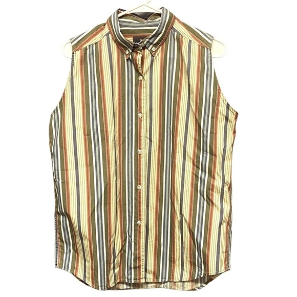 WOOLRICH sleeveless button-down womens shirt size large striped vintage - Picture 1 of 4